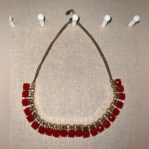 Gold-tone Crystal Bead Chain Necklace with Large Red Pendants
